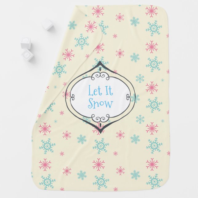 Let it Snow Pink And Blue Snowflake Pattern Receiving Blanket (In Situ)