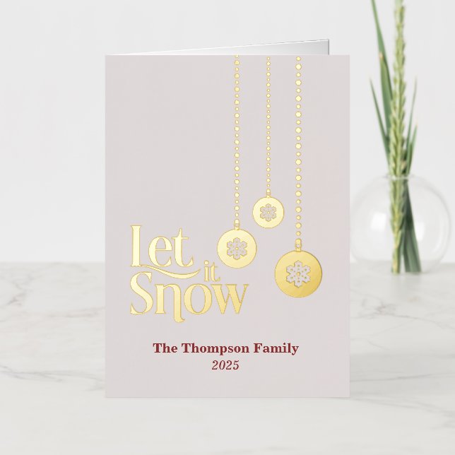 "Let it Snow" Pink Folded Foil Holiday Card (Front)