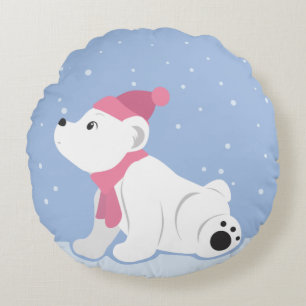 Let It Snow! (Polar Bear Cub) Round Pillow