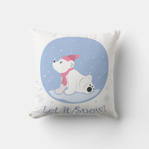 Let It Snow Polar Bear Cub Throw Pillow