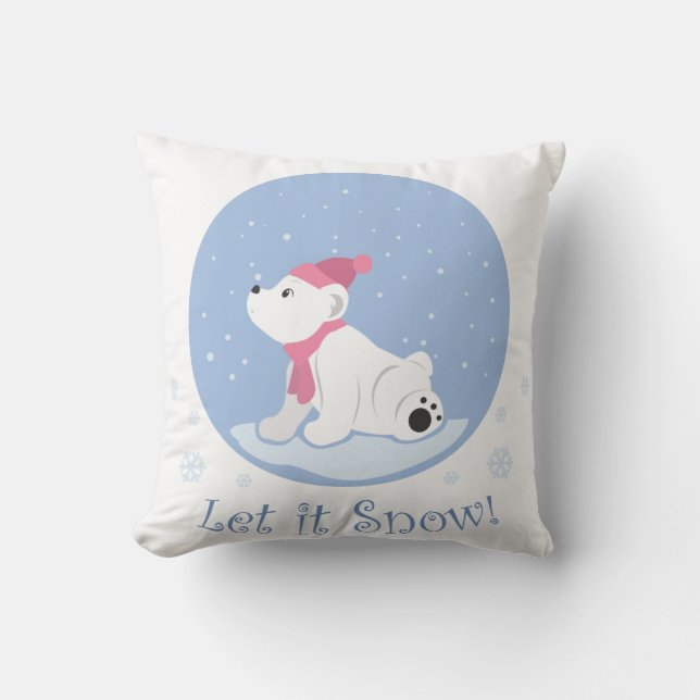 Let It Snow! (Polar Bear Cub) Throw Pillow (Front)