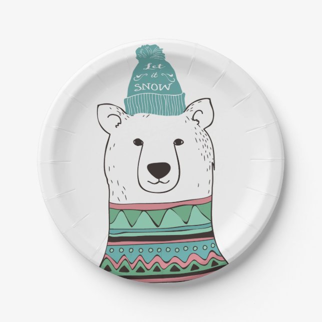 Let It Snow Polar Bear Paper Plates (Front)