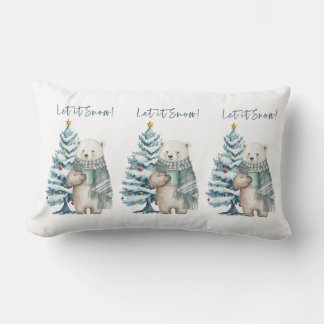 Let It Snow Polar Bear White Lumbar Pillow
