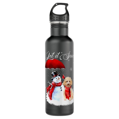 Let It Snow Poodle And Snowman Merry Christmas Xma Stainless Steel Water Bottle