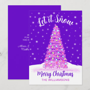 Let it Snow Purple Decorated Christmas Tree Holiday Card