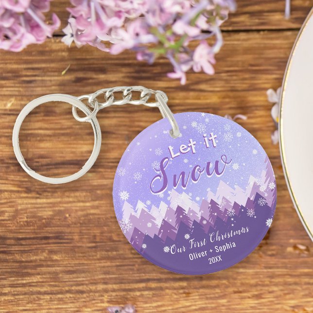 Let it Snow Purple Snow Forest Merry Christmas Keychain (Creator Uploaded)