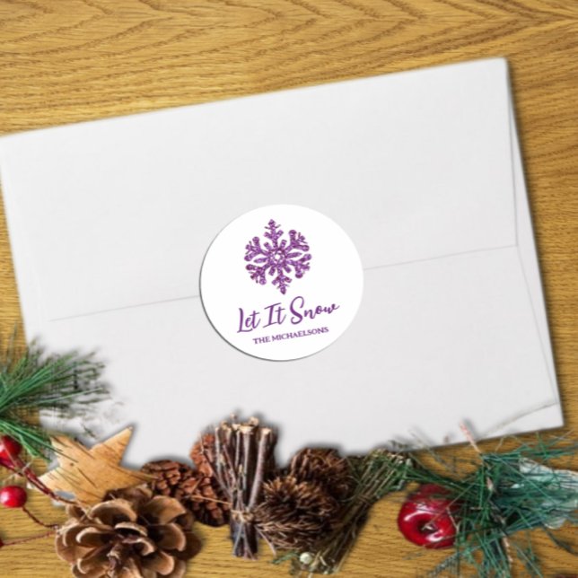 Let It Snow Purple Snowflake Classic Round Sticker (Creator Uploaded)