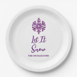 Let It Snow Purple Snowflake Paper Plates