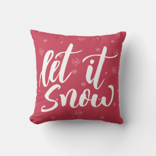 Let it Snow Red and White Snowflakes Calligraphy Throw Pillow