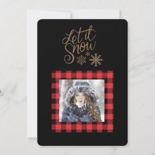 Let it Snow Red Buffalo Check Photo Holiday Card