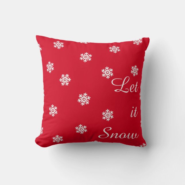 Let It Snow Red Christmas White Snowflakes Throw Pillow (Front)