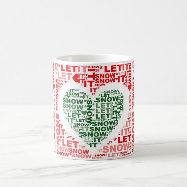 Let It Snow Red Green Heart Coffee Tea Mug (Center)