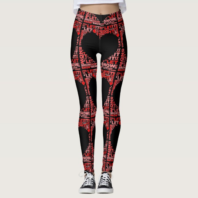 Let It Snow Red Heart Black Ski Holiday Leggings (Front)