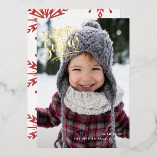 Let it Snow Red One Photo Christmas Holiday Foil Invitation