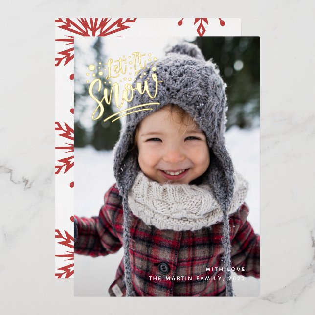 Let it Snow Red One Photo Christmas Holiday Foil Invitation (Front/Back)