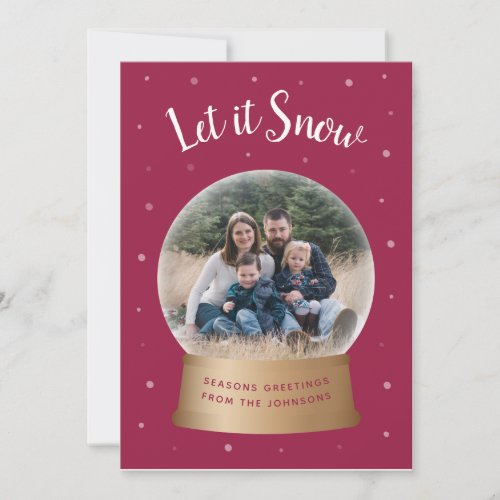 Let It Snow Red Snow Globe Christmas Photo Card