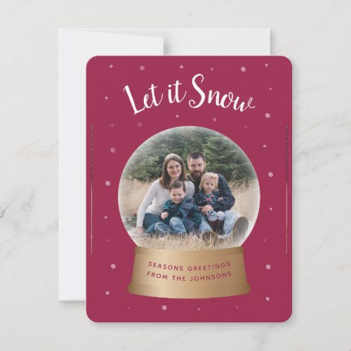 Let It Snow Red Snow Globe Christmas Photo Card