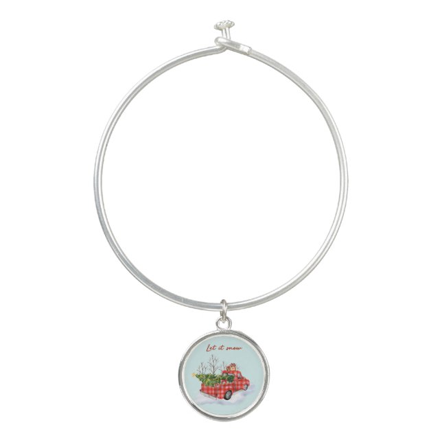 Let it Snow Red Truck with Christmas Tree Bangle Bracelet (Front)