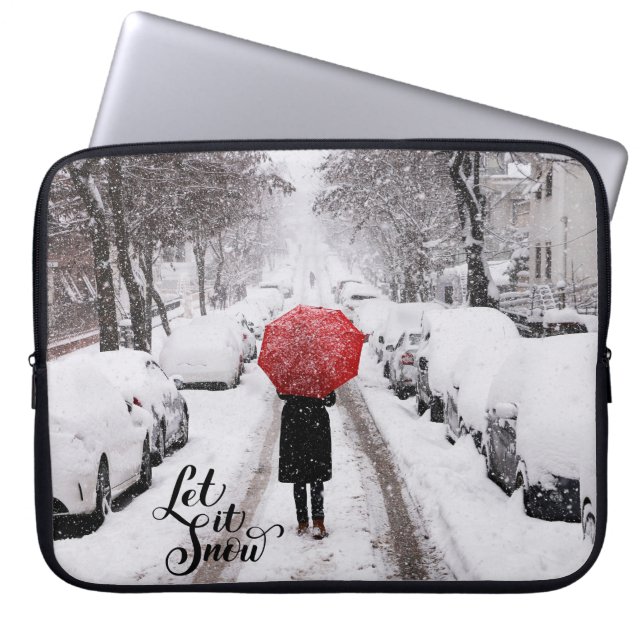 Let It Snow Red Umbrella | Winter Scene  Laptop Sleeve (Front)