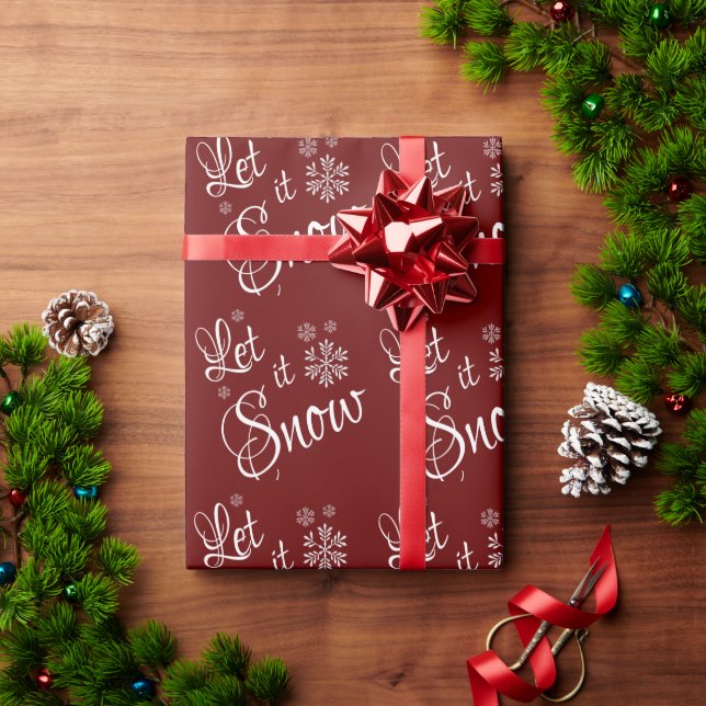Let it Snow Red White  Snow Flake Christmas Wrapping Paper (Holiday Gift)