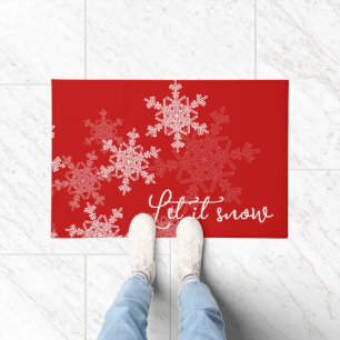 Let it Snow Red White Snowflakes Minimalist Doormat