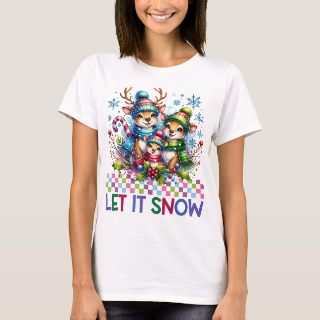 Let It Snow Reindeer Family Christmas T-Shirt (Front)