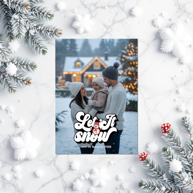"Let It Snow" Retro Christmas Photo Collage Holiday Card ("Let It Snow" Retro Christmas Photo Collage Holiday Card)