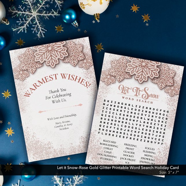 Let it Snow–Rose Gold Printable Word Search Holiday Card (Let it Snow–Rose Gold Printable Word Search Holiday Card)
