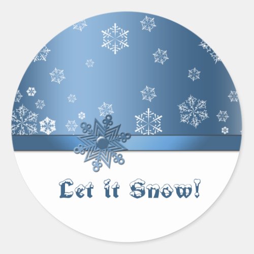 Let it snow Royal Blue and White Snowflakes Classic Round Sticker