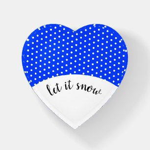 LET IT SNOW Royal Blue Sky White Polka Dot Flakes Paperweight