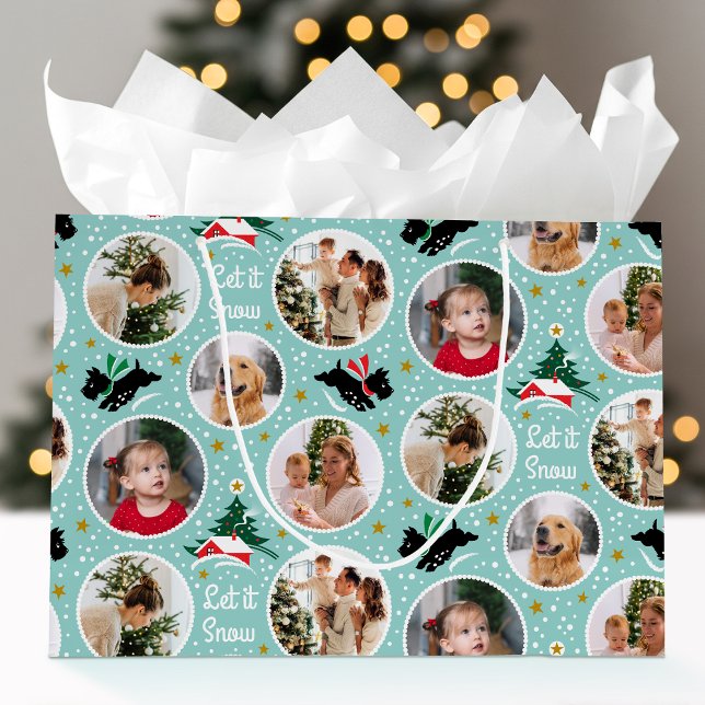 Let it Snow Scottie Dog Fun Photo Mint Christmas Large Gift Bag (Creator Uploaded)