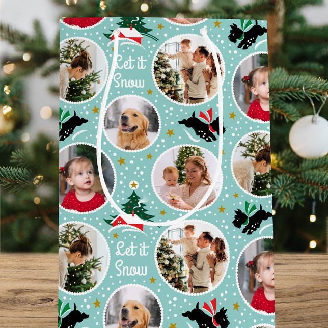 Let it Snow Scottie Dog Fun Photo Mint Christmas Medium Gift Bag (Creator Uploaded)