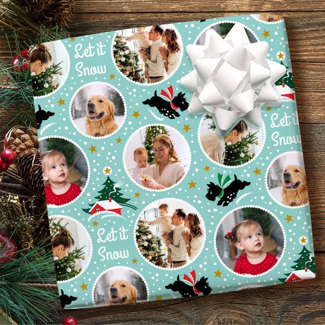 Let it Snow Scottie Dog Fun Photo Mint Christmas Wrapping Paper (Creator Uploaded)