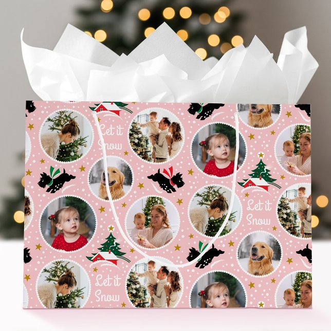 Let it Snow Scottie Dog Fun Photo Pink Christmas Large Gift Bag (Creator Uploaded)