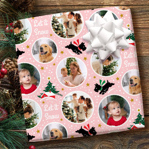 Let it Snow Scottie Dog Fun Photo Pink Christmas Wrapping Paper