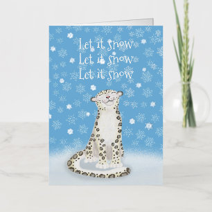 Let it snow silver foil snow leopard Xmas card