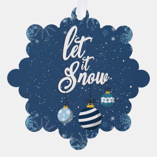 Let it Snow Simple Blue Snowflake Christmas Ornament Card