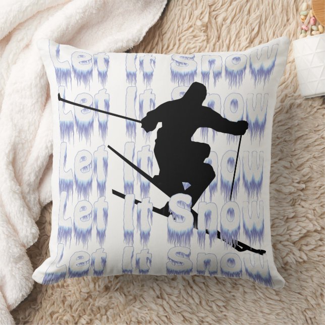 Let It Snow Skier Decorative Throw Pillow (Blanket)