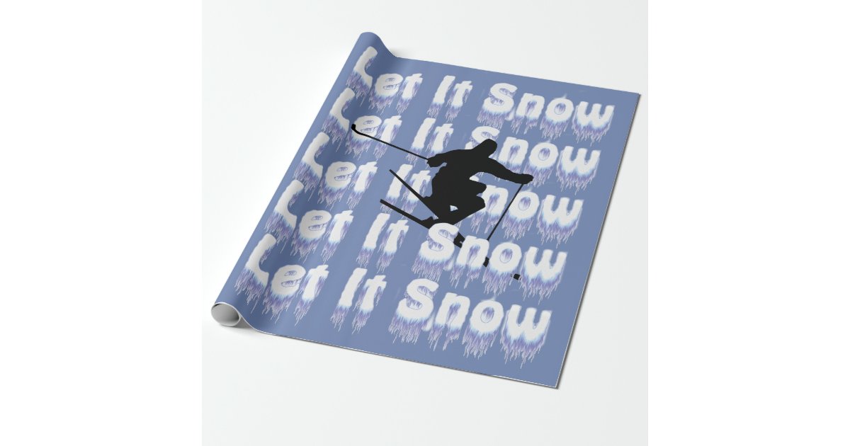 Let It Snow Skiing Snowboarding Winter Sports Wrapping Paper | Zazzle