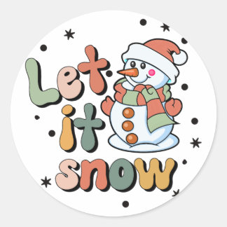 Let It Snow Snow Man Classic Round Sticker