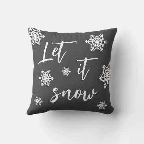 Let It Snow Snowflake Gray Christmas Pillow