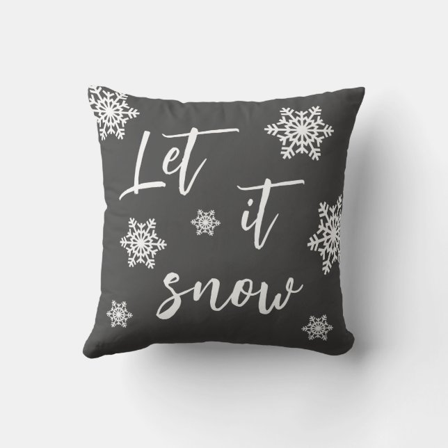 Let It Snow Snowflake Gray Christmas Pillow (Back)