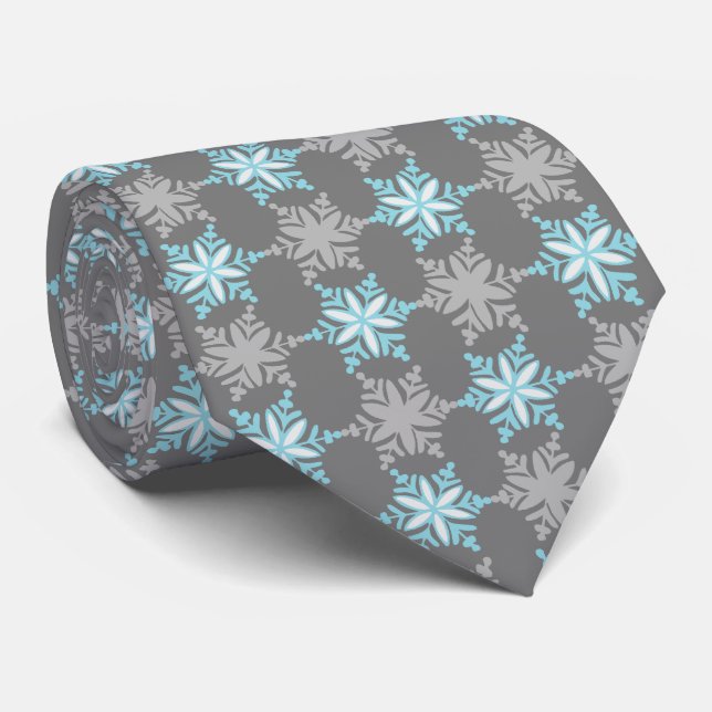 Let It Snow Snowflake Gray Two-Sided Neck Tie (Rolled)