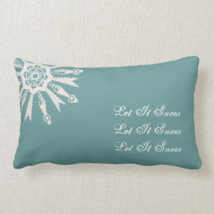 Let it Snow Snowflake on Cadet Blue Field - Lumbar Pillow