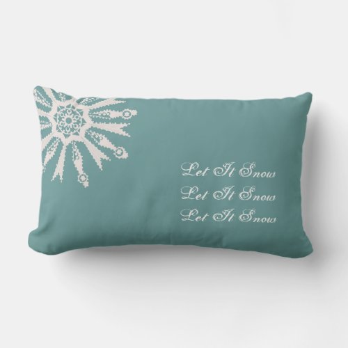 Let it Snow Snowflake on Cadet Blue Field _ Lumbar Pillow