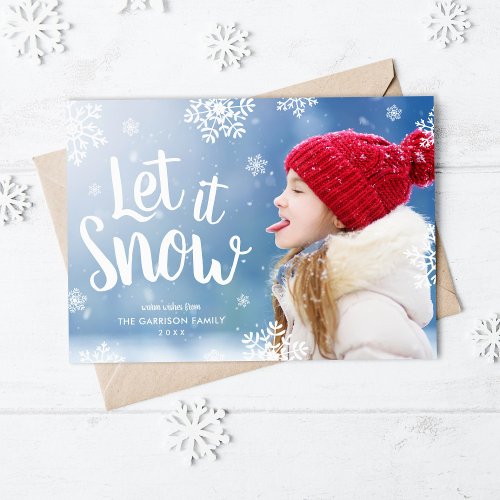 Let It Snow  Snowflake Photo Overlay Flat Holiday Card