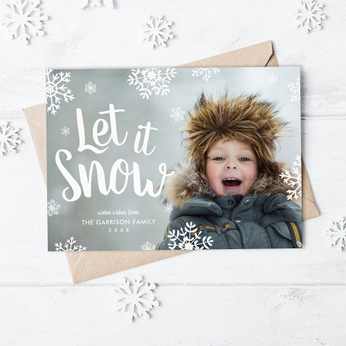 Let It Snow  Snowflake Photo Overlay Flat Holiday Card