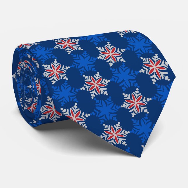 Let It Snow Snowflake Royal Blue Two-Sided Neck Tie (Rolled)