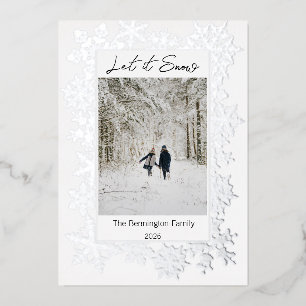 Let It Snow Snowflake Winter Photo Foil Holiday Card