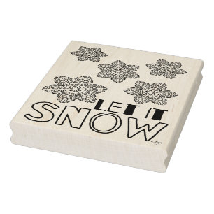 Let It Snow Snowflake Wood Art Stamp, 4 x 5 Rubber Stamp